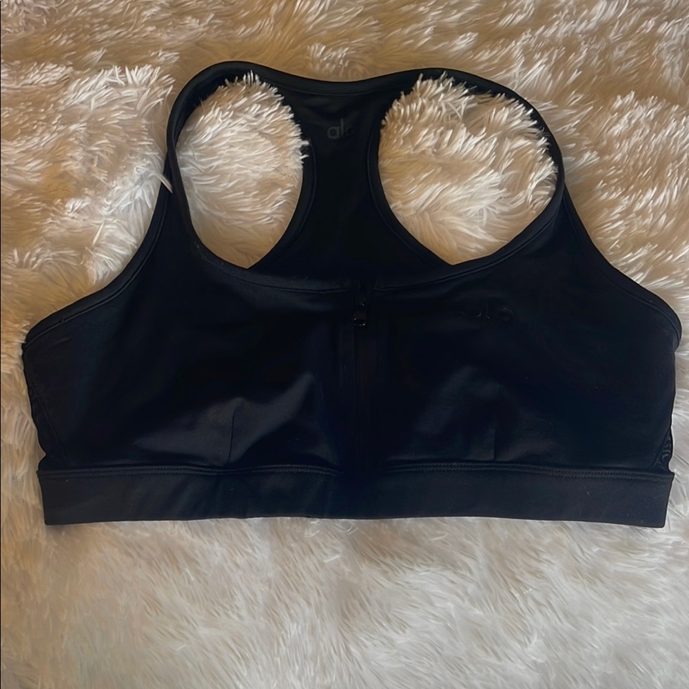 ALO Yoga Black Sports Bra Racerback with Wide Band and Scoop Neckline